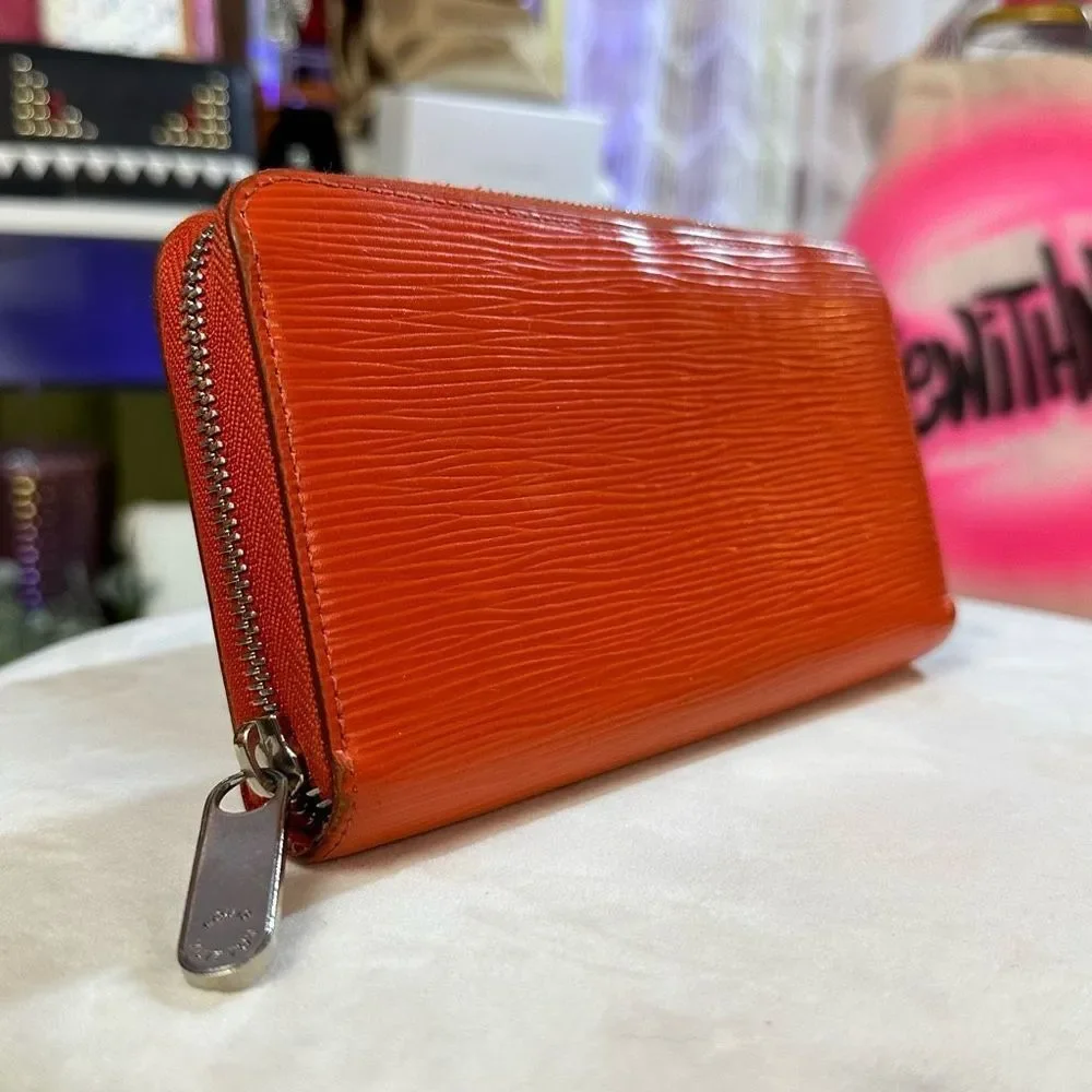LOUIS VUITTON Long Wallet Epi Zippy Orange Women's Men's Leather